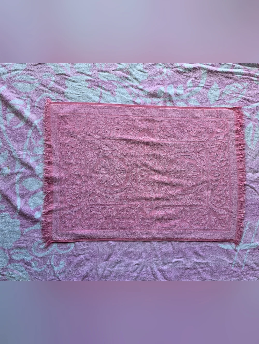 Vintage Sears Hand Towel Bubblegum Pink Fringed Bath Towel 1950 1960 Decor